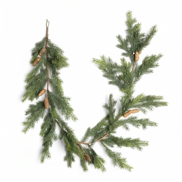 18cm Fir Garland with Pine Cones, Green Realistic PE Christmas Decoration for Doors and Mantels image 1