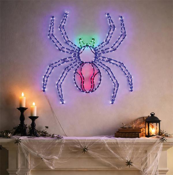 Multicolour Micro LED Metal Silhouette Spider Outdoor Timer