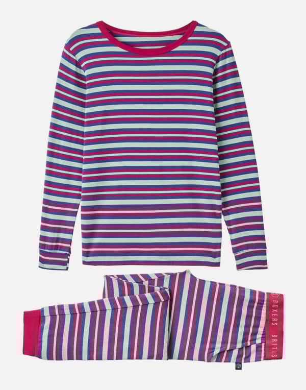 British Boxers Children's Bamboo Pyjama Set – Forest Berry Stripe
