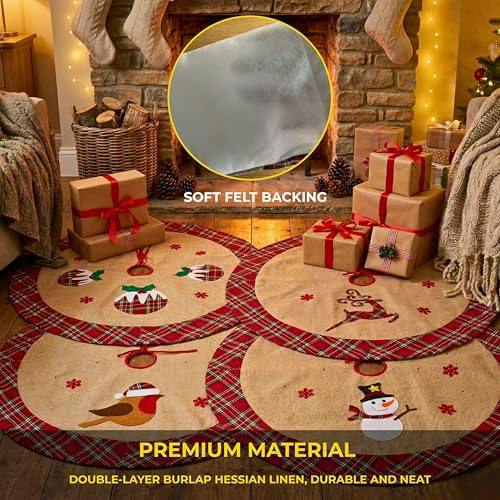 86cm Christmas Tree Skirt Set of 4 Printed Festive Tree Base Covers for Seasonal Home Decor image 5