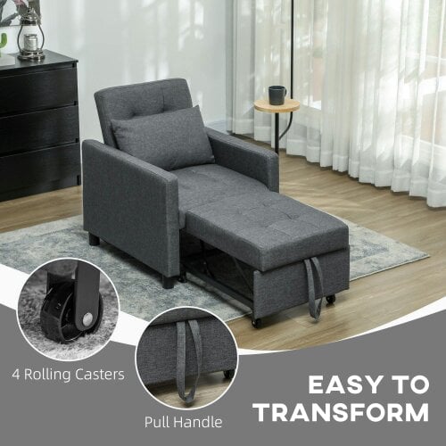 Wyld Haus Loco Suro Dark Grey 3 In One Convertible Chair Bed With Adjustable Back Cushion And Footrest