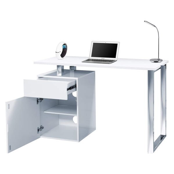 Centurion Supports CALISTA Gloss White with Brushed Steel Legs 3-Drawer Contemporary Home Office Computer Desk