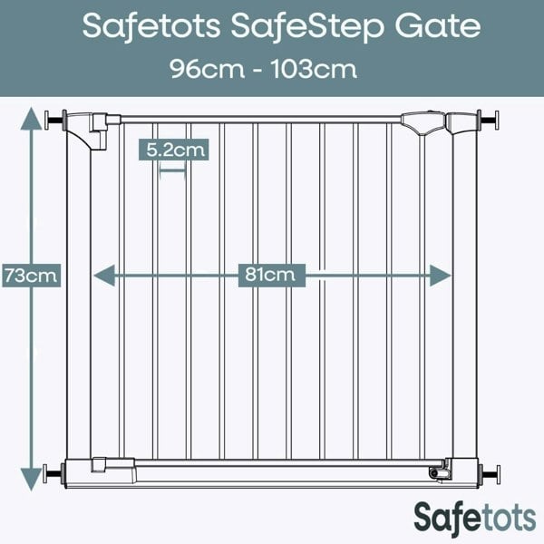 Safetots SafeStep Gate, White, 96cm - 103cm, Extra Low Walkthough, 81cm Extra Wide Doorway, One Piece Extra Wide Baby Gate