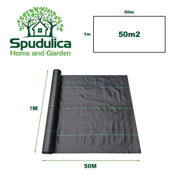 Spudulica Home & Garden Weed Control Fabric Roll 50m² 100gsm – Heavy Duty Garden Weed Membrane