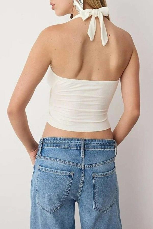 WOVCOR Wrap Collar Accessory Detail Knitted Blouse