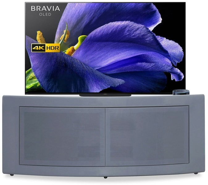 Centurion Supports PANGEA Grey Beam-Thru CurvedTru-Corner 32"-50" TV Cabinet