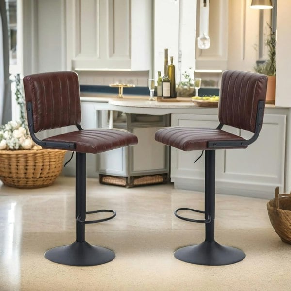 Rafaelo Mobilia 2PC Height Adjustable 360 Swivel Bar Stools Set With Backrest & Footrest Brown