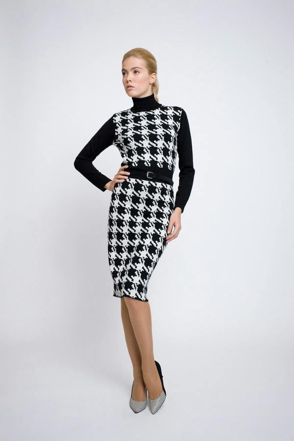 Rumour London Lina houndstooth merino wool knitted dress