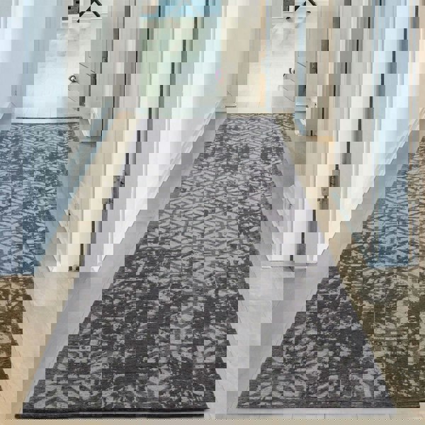 Machine Washable Flatweave Rug Geometric Black