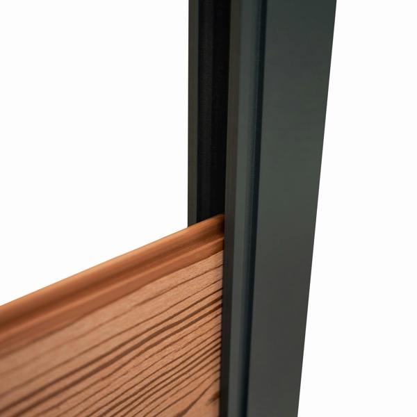 Brown composite panel gate featuring a textured wood-like finish and sleek metal frame, showcasing durability and modern design