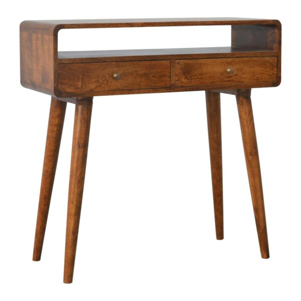 Wyld Haus Ostuni Curved Mango Wood Chestnut Console Table 2 Drawers Open Shelf