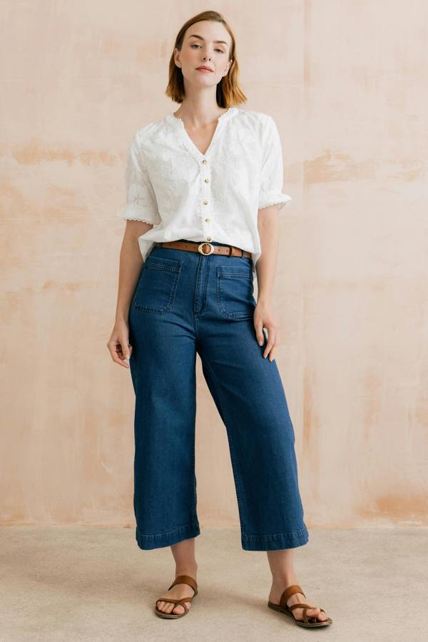 Lily & Me Pintail Embroidered Cotton Blouse White