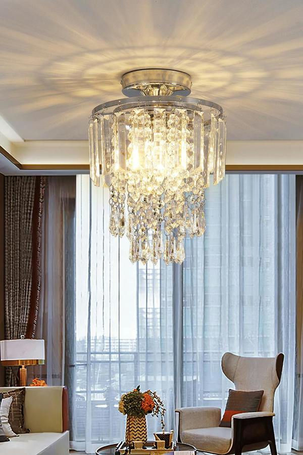 Living and Home Glamorous Crystal Cascade Chandelier with Chrome Accents