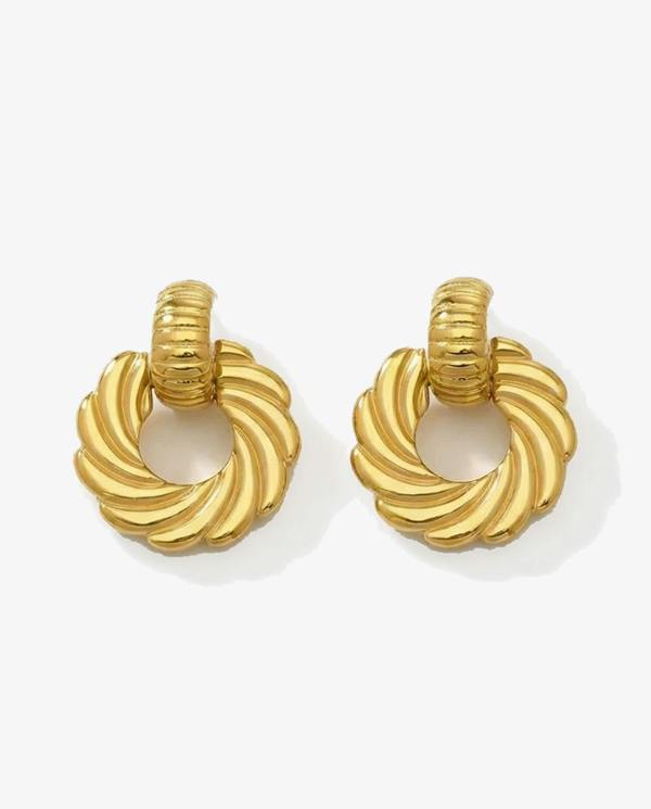 Elk & Bloom Thick 14K Gold Ribbed Hoop Studs