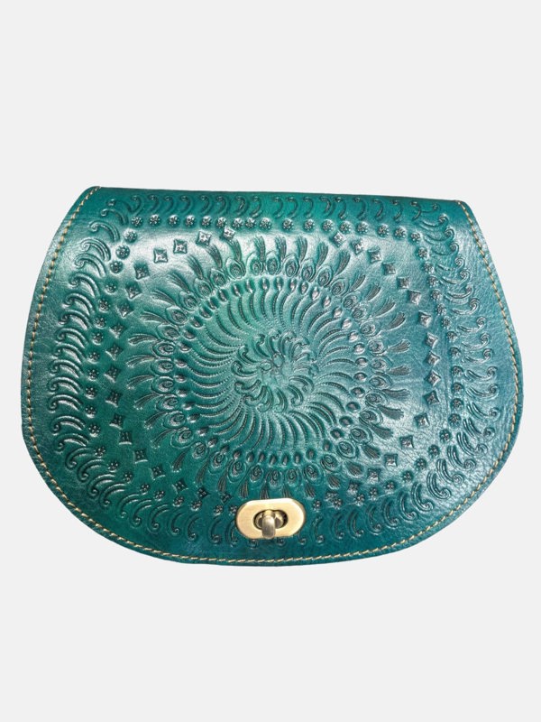 Berber Leather The Temara Embossed Saddle Bag in Teal