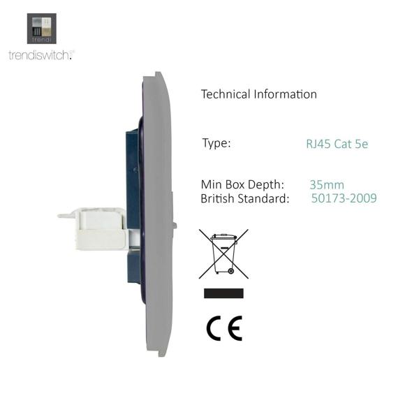 Trendi Switch 1 Gang RJ45 Cat 5e PC Ethernet Socket in Light Grey