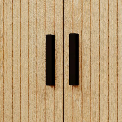 Wyld Haus Ritava Natural Oak Tambour Bedside Table 2 Sliding Doors Black Metal Legs