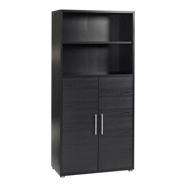 Furniture To Go Prima Bookcase 3 Shelves with 2 Doors in Black Woodgrain