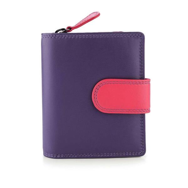 Fuchsia wallet with a pink strap on a white background