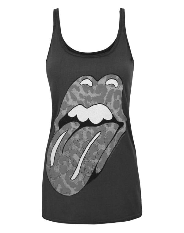 Vanilla Underground Amplified Clothing Womens Grey Rolling Stones Leopard Tongue Logo Vest