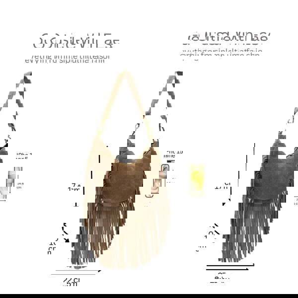 Kitise Small Genuine Italian Suede Fringed Crossbody Shoulder Bag