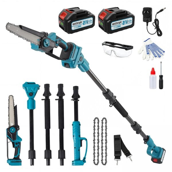 Traderight Mini Chainsaw Pole Saw Brushless 700W 2.49m Adjustable Head Blue
