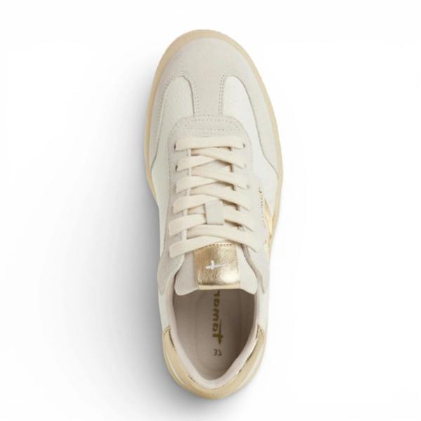 Tamaris Women's White Leather Golden Stripes Sneakers