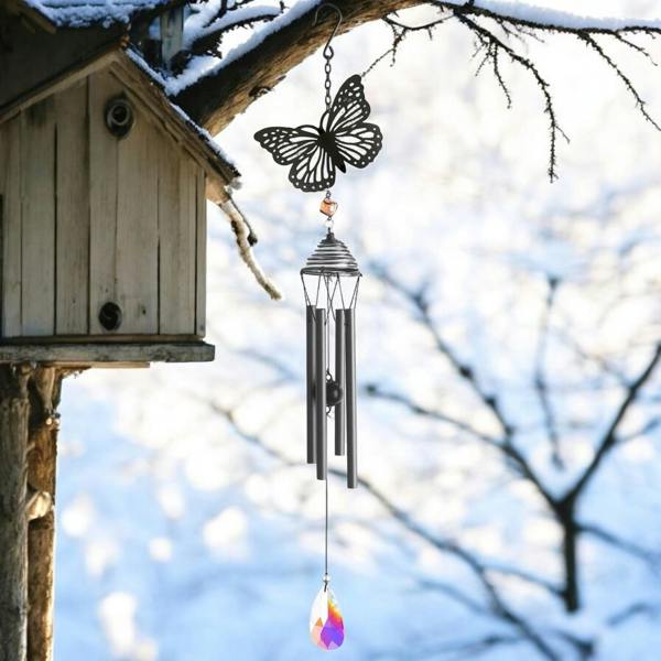 EDH Door Hardware Silhouette Butterfly Wind Chime - Elegant Black Design for Garden Décor