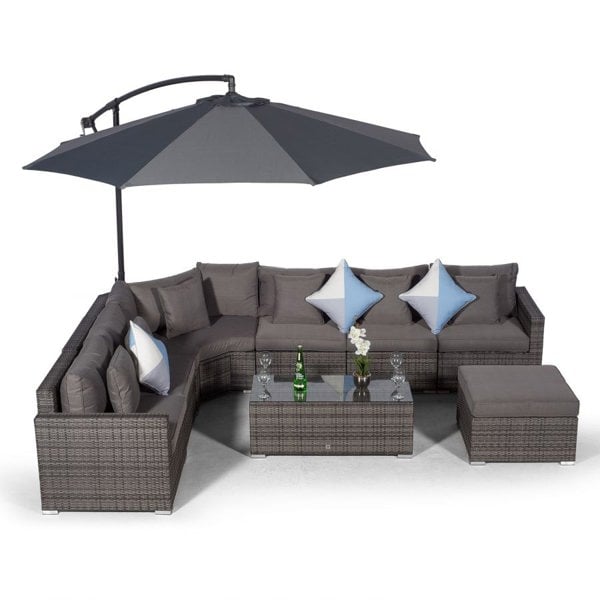 Giardino Santorini L Shape Modular 6 Seat Rattan Corner Sofa Set With Large Coffee Table & Ottoman