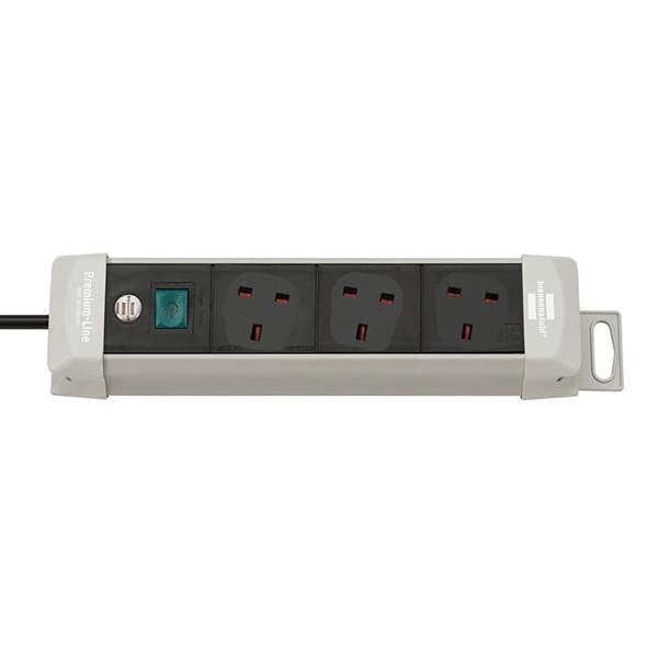 Brennenstuhl Premium-Line Extension Lead 3-Way Light Grey/Black - 3 Metre Cable