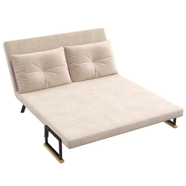 4-in-1 Velvet-Feel Double Sofa Bed, with Pillows - Beige