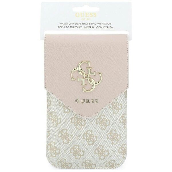Guess PU Leather Grained 4G Metal Logo Universal Phone Bag Pink - GUWBPG4L4CNP