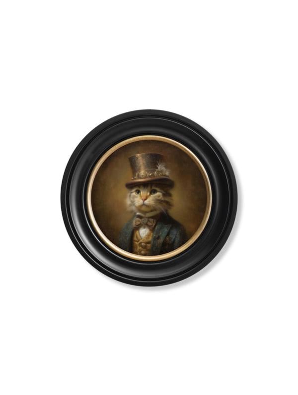 Exceptional Art Lord Whiskerby - Gentleman Tabby Cat Oxford round frame