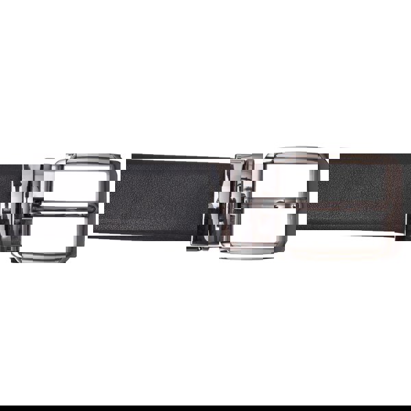 Barneys Originals Men's Black & Brown Reversible Bonded Leather Belt with Gunmetal Silver Buckle