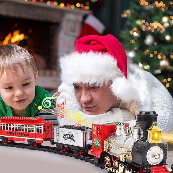 deAO Toys Christmas Train Set with Lights, Sounds Smoke Electric Tree Train Set for Kids, Perfect Christmas Gift