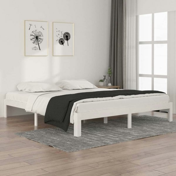 Berkfield Bed Frame White Solid Wood 180x200 cm Super King Size