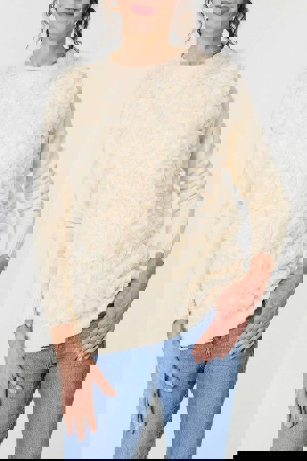 Cream | Rose Texture Embellished Jumper
