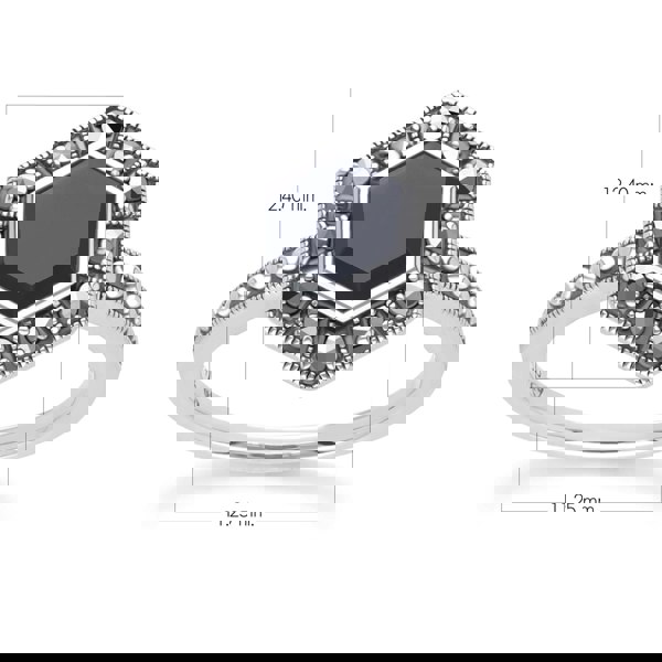 Art Deco Style Hexagon Onyx and Marcasite Ring in Sterling Silver 214R641802925 Dimensions