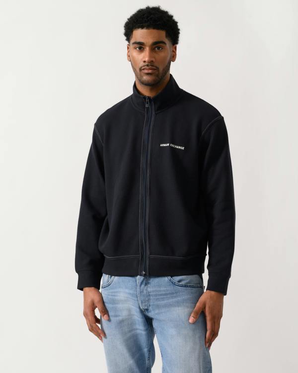 model wearing a Armani Exchange Mens Sweatshirt XM002327-AF21870 - Deep Navy UB101