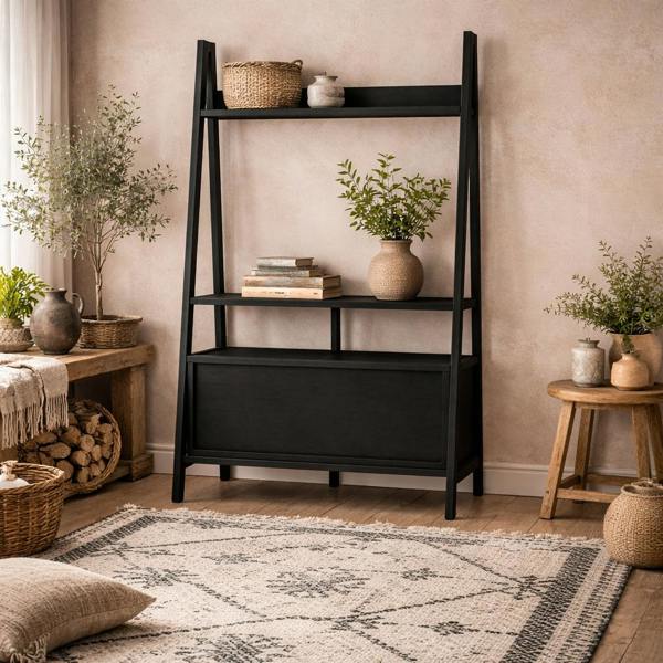 Wyld Haus Athy Small Black Wooden Ladder TV Unit