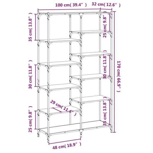 Berkfield Bookshelf Smoked Oak 100x32x170 cm Engineered Wood and Iron