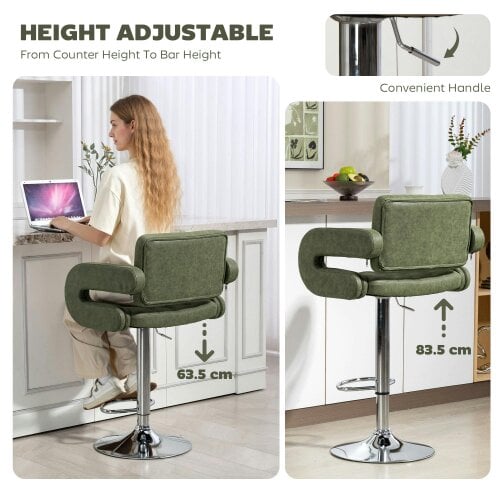 Wyld Haus Dovetti Green Faux Leather Adjustable Swivel Bar Stool With Arm Support
