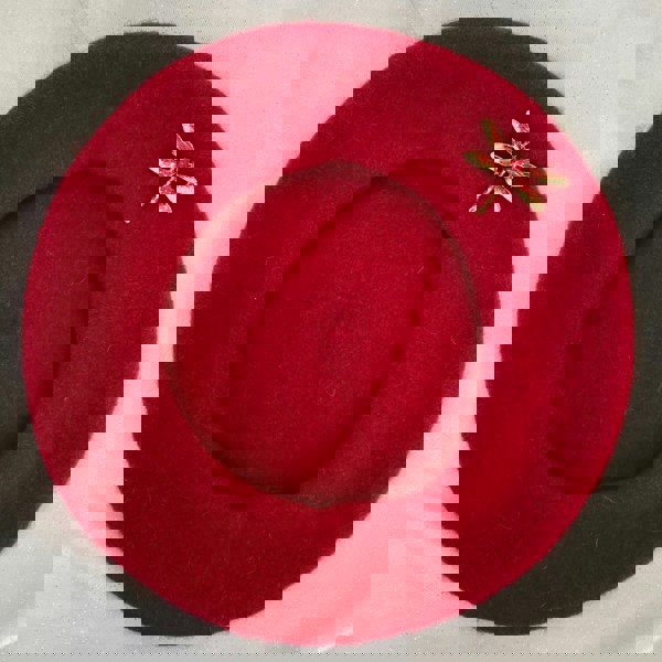 red beret red vintage hat dragonfly brooch