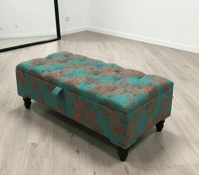 ISTOOLS Premium Teal Blue Floral Chenille Footstool – Luxury Comfort UK - 30 x 20 Inches (76 x 51cm)