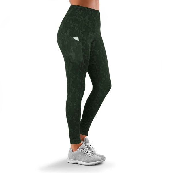 OOOOO Women's Workout Leggings Highwaist with Side Pockets & Camo Print, Olive