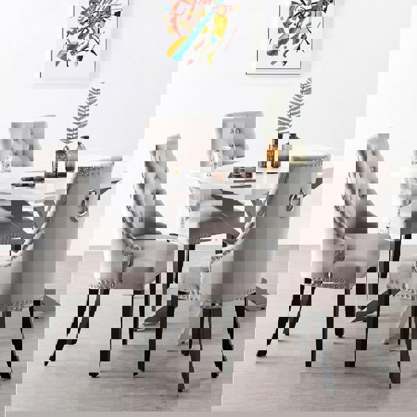 Life Interiors Single Velvet Dining Chair Ergonomic Scoop Knockerback & Button Tufted Wood Legs