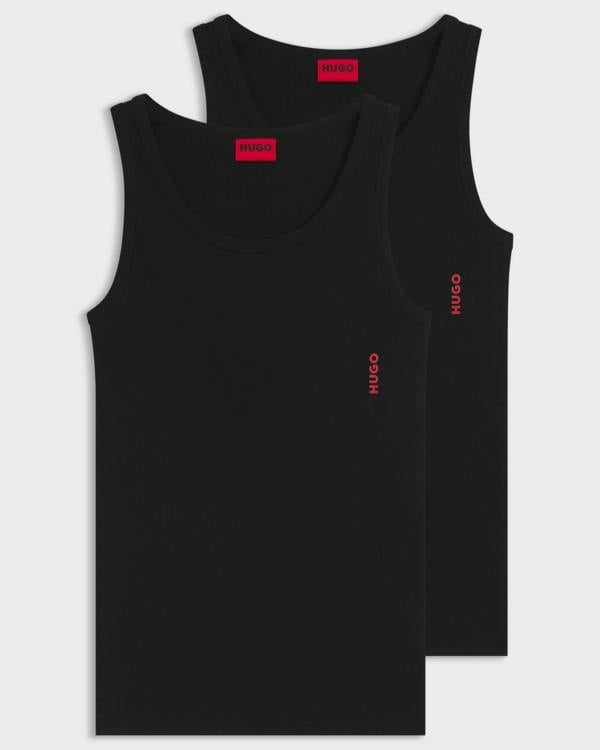 HUGO Two - Pack Mens Underwear Vests in Ribbed Stretch Cotton - Black 001 | CHO | Designer Mens,Underwear & Socks,Underwear,Mens,Underwear & Socks
