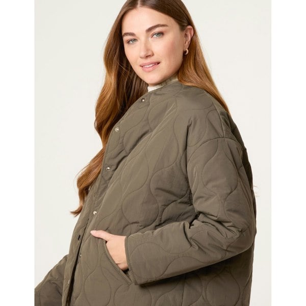 Blue Vanilla Button Front Quilted Jacket - Khaki