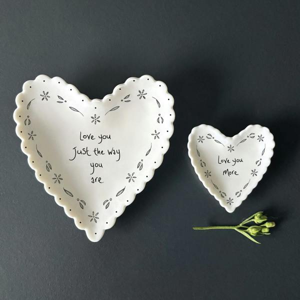 Small Heart Porcelain Dish “Love You More” – Scalloped Trinket Dish