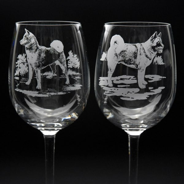 Glyptic Glass Art Akita Dog Crystal Wine Glass - Hand Etched/Engraved Gift